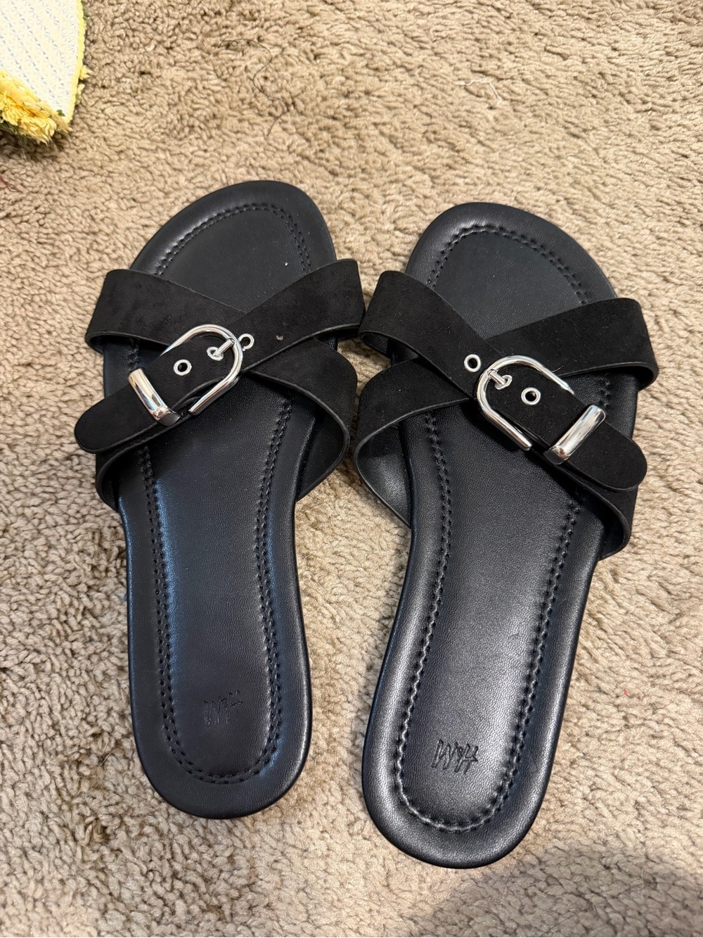 H&M Black Buckle Cross-Strap Slide Sandals